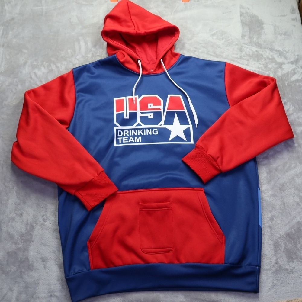 USA Drinking Team Hoodie Men's XL Beer Can Holder Pocket Patriotic 4th of July